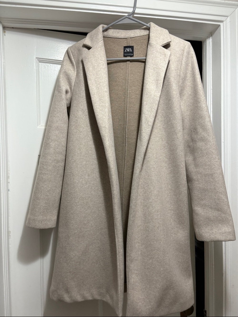 ZARA Beige Open-Front Wool-Blend Coat
